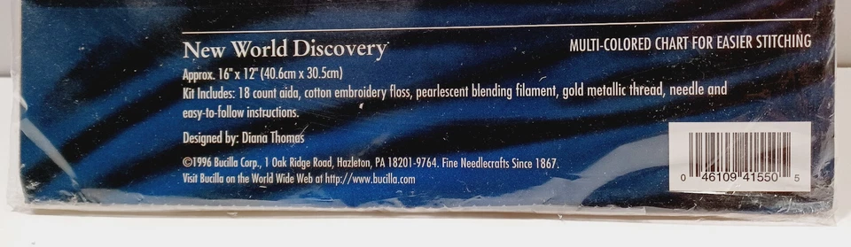 De colección 1996 Bucilla 41550 New World Discovery 16"x12" Kit Punto de Cruz Contado NUEVO Foto 3 de 4