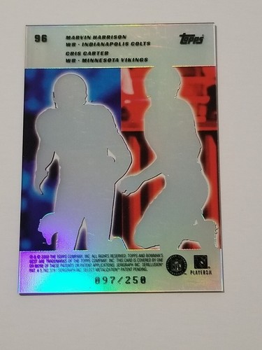 2000 BOWMAN'S BEST #96 SER# 97/250 MARVIN HARRISON CRIS CARTER - Picture 2 of 2