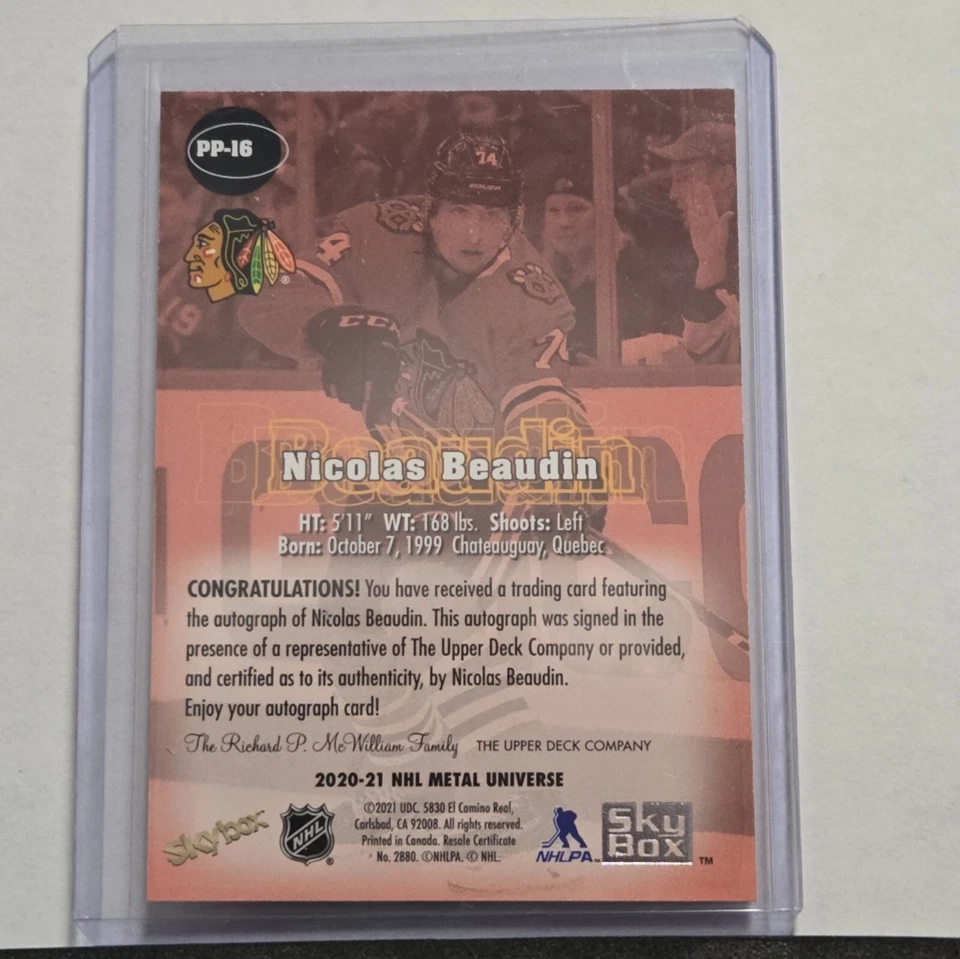 2020-21 Skybox Metal Universe - Premium Prospects Autographs Nicolas Beaudin - Image 2 of 2