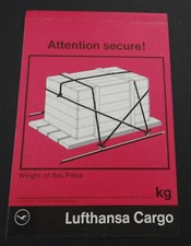 Fracht-Aufkleber Lufthansa Cargo Gewicht kg Sicherung Luftfracht Label 80er 