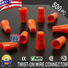 (500) Orange Twist-On Wire Connector Connection nuts 22-14 Gauge Barrel Screw