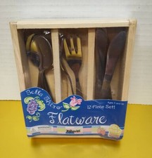 Toysmith Bella Bistro Stainless Steel Children's Flatware and Wooden Holder