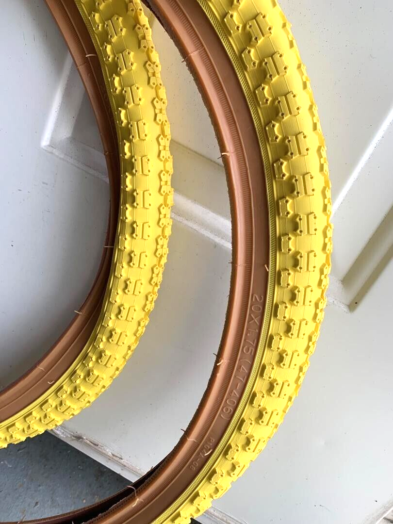 Pair ( 2pcs) YELLOW/GUM WALL BICYCLE TIRES 20