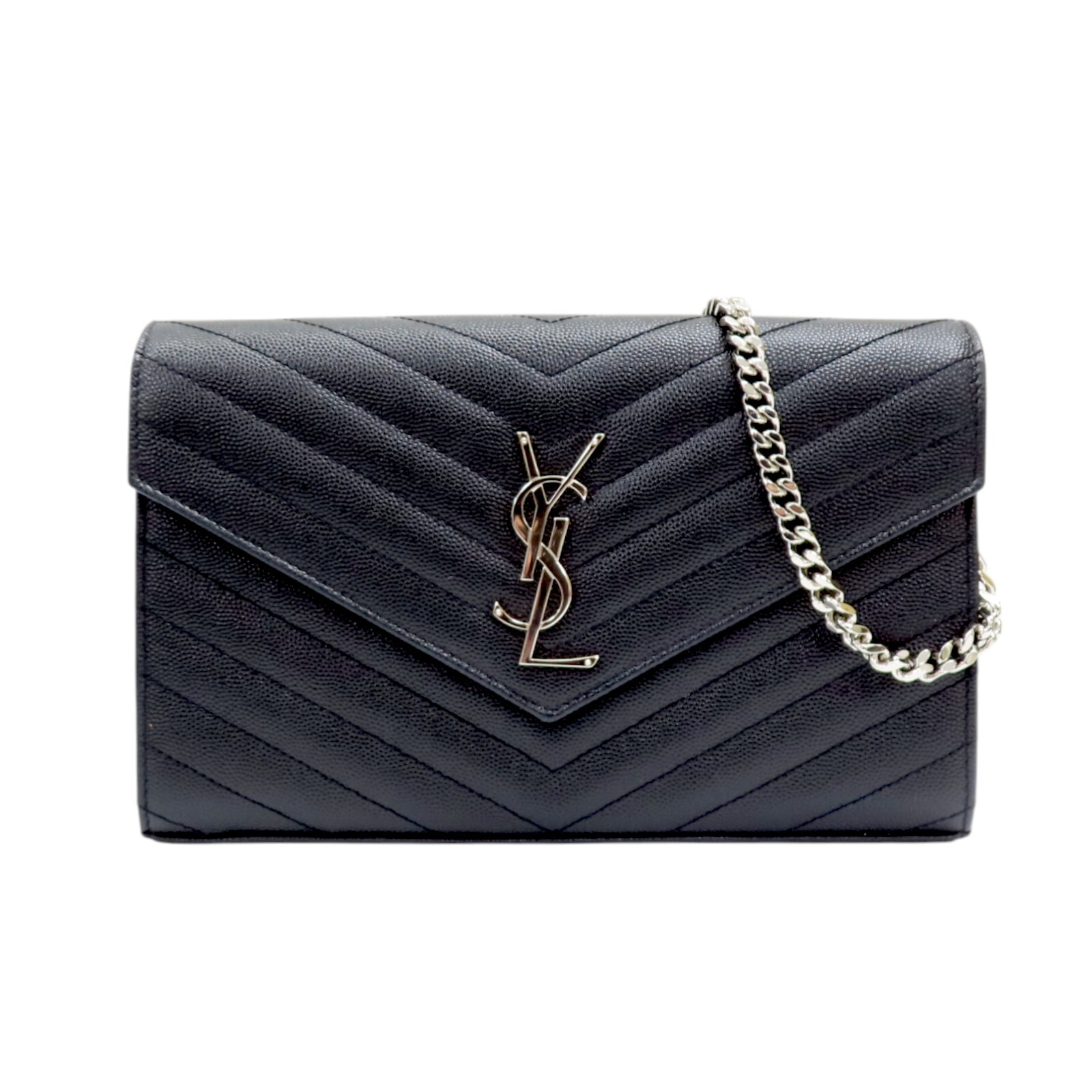 SAINT LAURENT Cassandre portafoglio su catena borsa a tracolla pelle di vitello nero 377828