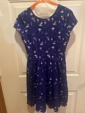 Vince Camuto Womens Size 0 Navy Blue Lace Over White Lined Sheath Dress Lgth 35”