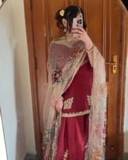 Wedding Wear Red Chinnon Silk Top And Palazzo With Organza Dupatta For Women