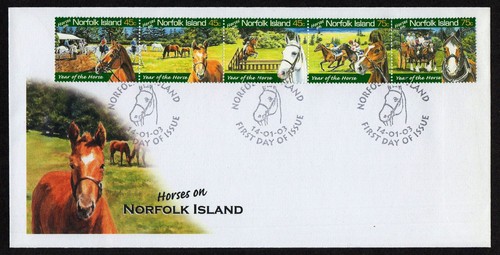 NORFOLK ISLAND, SCOTT # 788, FDC COVER - HORSES, YEAR 2003 WITH INFO PAGE