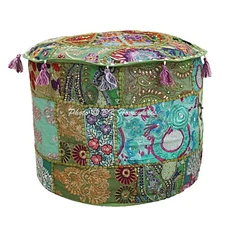 Vintage Patchwork Ottoman Pouf Embroidered Cotton Footstool Bed Room Decor