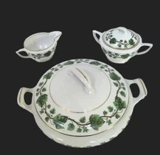 Lot of 3 ~ Empress USA Vogue Governor's Mansion Green Ivy Serving Set Vintage 