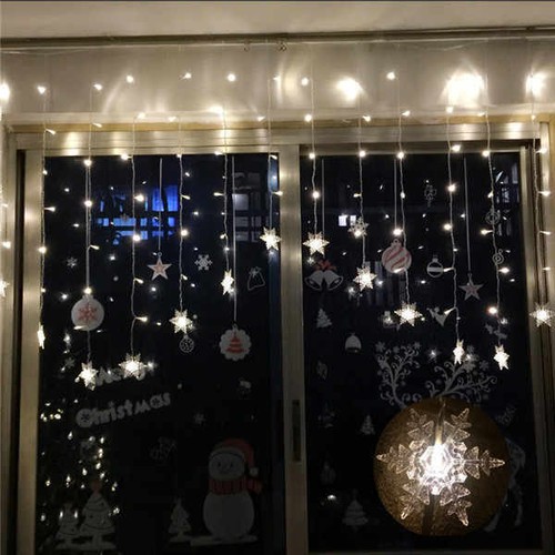 96LED Snowflake Fairy String Lights 11.5ft Curtain Window Party Wedding Decor - 第 7/13 張圖片