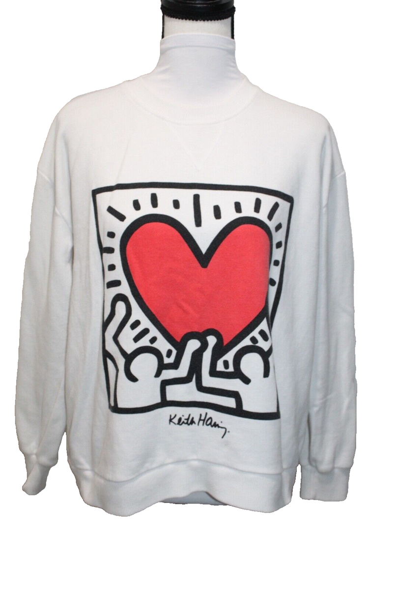 Pull Bear x Keith Haring Sweatshirt Sz S white LOVE print Pop