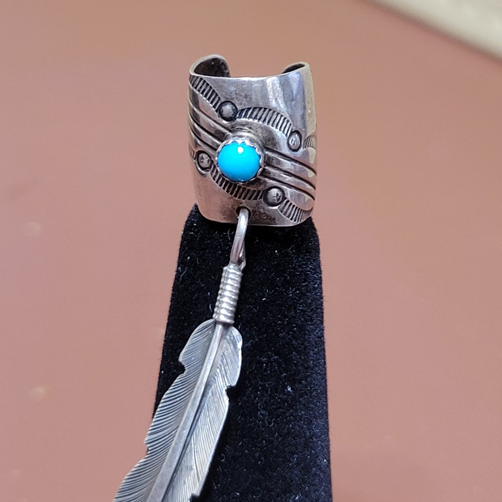 Sterling Silver Solid Turquoise  Ear Cuff With Da… - image 4