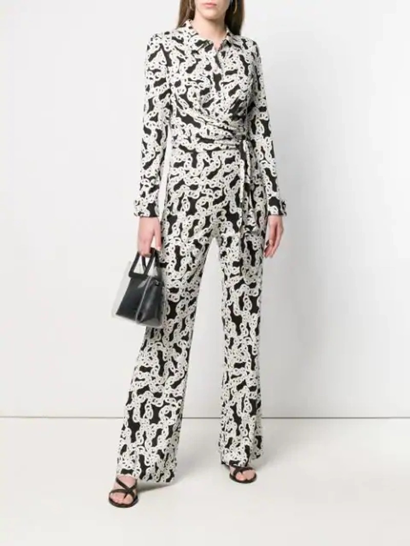 2 4 DIANE VON FURSTENBERG MICHELE BLK WHT CHAINS WRAP EFFECT 2 4 DIANE VON FURSTENBERG MICHELE BLK WHT CHAINS WRAP EFFECT