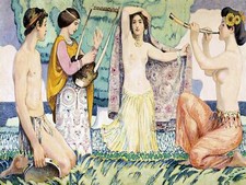 ARCADIAN IDYLL by L. Hofmann girls nude Tile Mural Wall Backsplash Ceramic 10x8