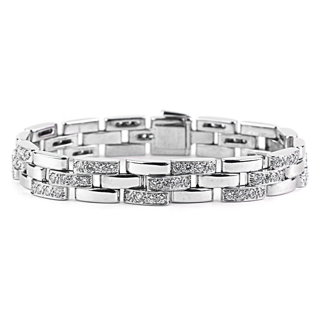 Cartier Maillon Panthere Diamond 18K White Gold Bracelet With Box-image