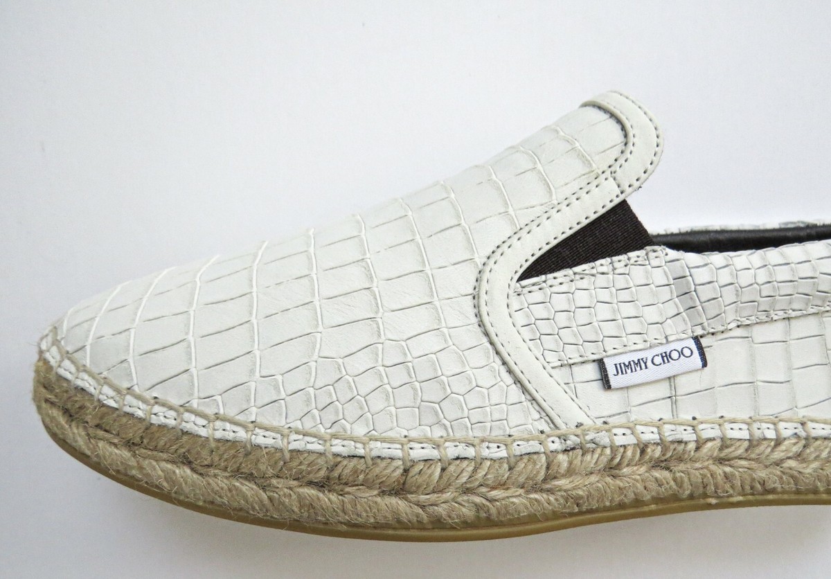 JIMMY CHOO White Crocodile Nubuck Espadrilles Shoes Size 8 US 41