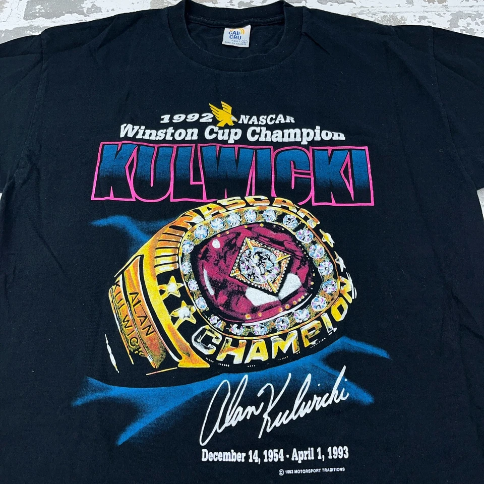 Camisa Nascar de Colección Hombres Camiseta Negra Grande Alan Kulwick Años 90 Anillo de Carreras Winston 92 Foto 2 de 4