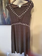 Max Studios Brown &cream Polka Dot Dress V Neck Empire Waist Sleeveless Small