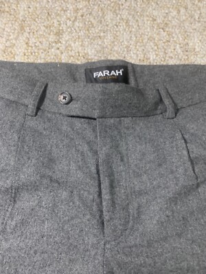 Farah Vintage Men's Wool Blend Pleated Front Pants w/Lining Gray