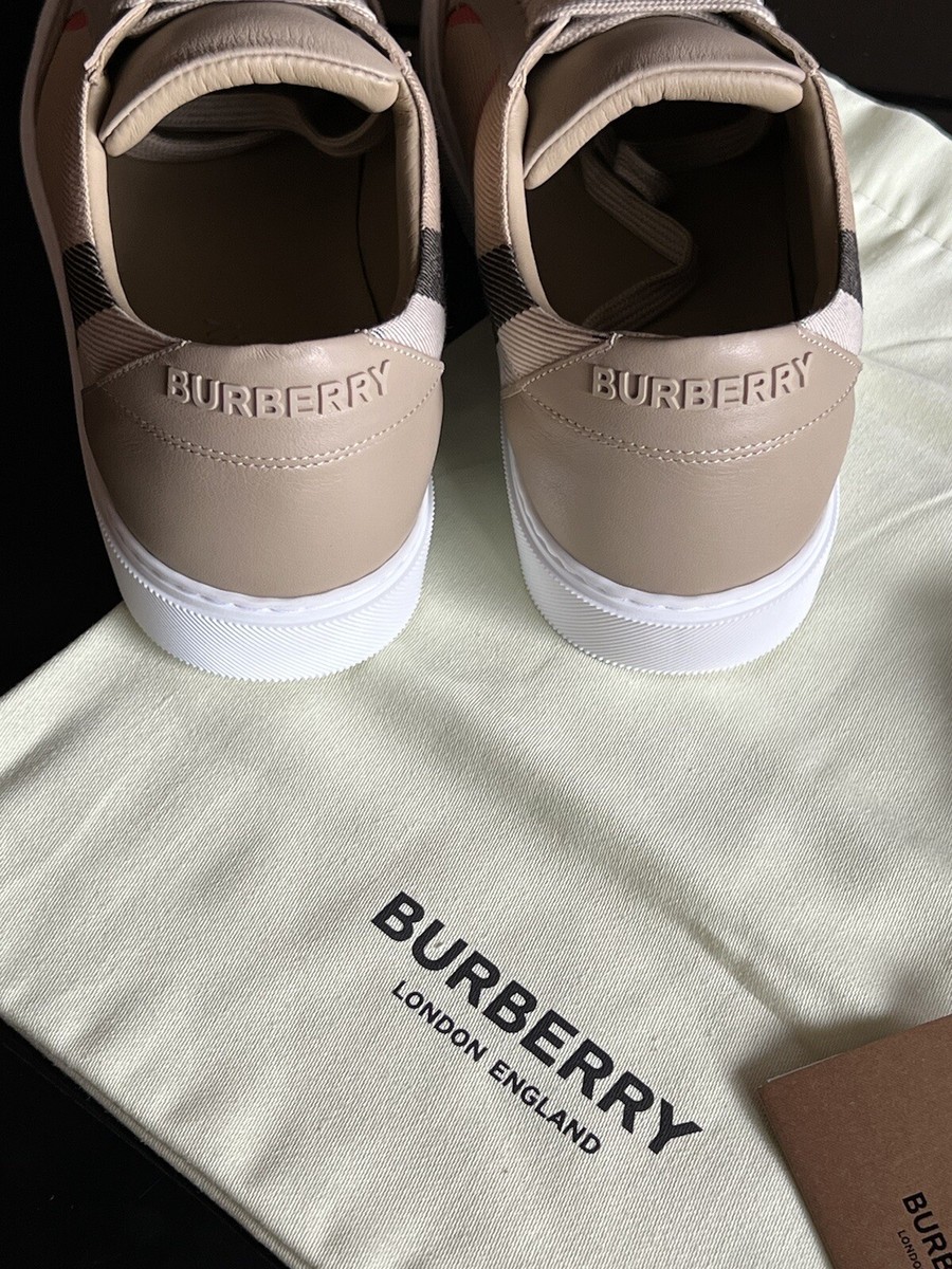 ★送料関税込★Burberry ハウスチェック NEW SALMONDスニーカー BURBERRY Beige New Salmond House Check Cotton and Leather