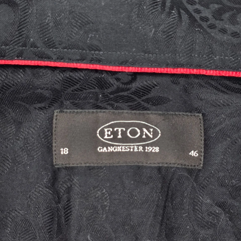 Eton Ganghester Shirt Mens 18/46 Covered Placket Black Ghost Brocade French Cuff - Image 3 of 4