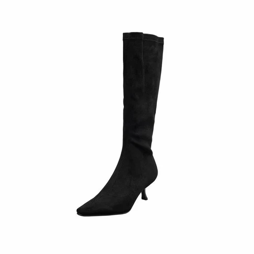 Womens Suede Square Toe Kitten Heel Stretched Knee Length Boots Chic Shoes - Bild 14 von 17