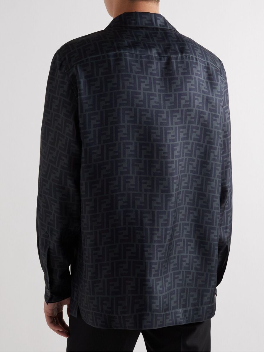 $1750 NWT FENDI FF Logo-Print Silk-Satin Shirt EU 37 / US $1750 NWT FENDI FF Logo-Print Silk-Satin Shirt EU 37 / US