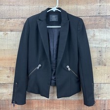 Zara Womans Black Long Sleeve Zip Pockets Open Button Front Blazer Jacket Sz Med