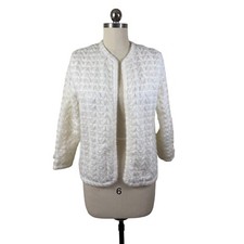 Womens VTG 80-90s Cardigan Sweater Ivory Long Sleeve Cottage Granny Grandma