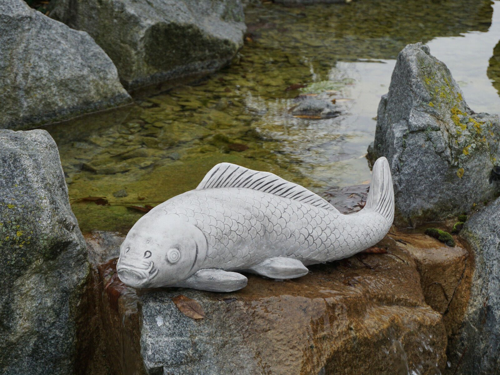 Massive Steinfigur Koi Karpfen Fisch groß aus Steinguss frostfest
