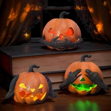 Halloween Pumpkin Decorations Indoor Halloween Figurines Mantel Decor 3Pcs Resin