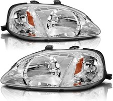 Headlight Assembly Compatible with 1999 2000/99 00 Civic Chrome Hous