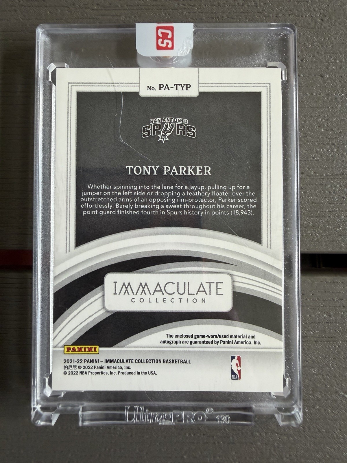 2021 Panini Immaculate Tony Parker Patch Auto /25 Game Worn view 5