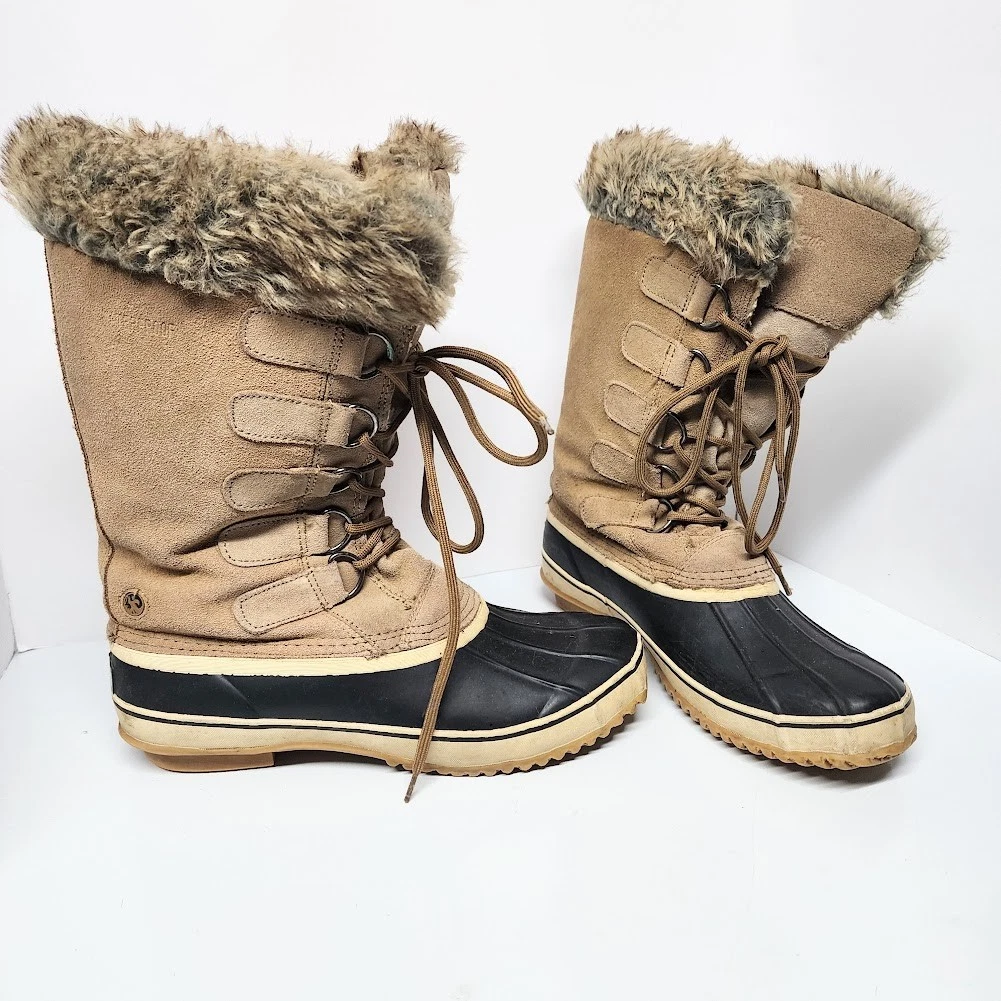 Northside Snow Boots Wmn 10 Khaki Suede Waterproof Thinsulate Insulation Lace Up
