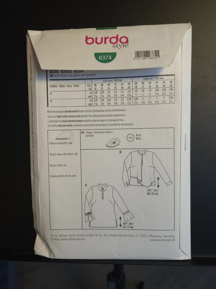 Burda 6374 Tunic Top, Long Sleeves Blouse Size 10-20 UNCUT Womens Sewing Pattern - Image 2 of 3