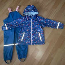 Lupilu Regenanzug Gr.98/104 Regenjacke Regenhose Blau Rosa Blumen 2-4 Jahre TOP