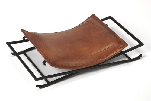 Melton Stool in Brown Leather and Iron by Butler - Picture 2 of 9