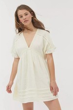 Urban Outfitters Ivory Cream Venus Cotton Smock Mini Dress Lace Boho summer XS