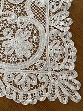 LARGE VINTAGE CREAM HAND CROCHETED COTTON DOILY OR TABLECLOTH - 19.5"