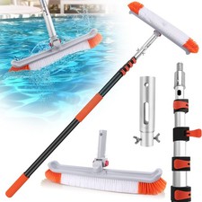 16FT Telescoping Pool Pole with 19" Brush for Inground Above Ground Cleaning