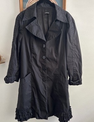 Vintage BEBE Black Coat With Ruffle Trim And Buckle Details Size M