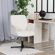 Swivel Office Chair Accent Armchair Height Adjustable No Wheels White