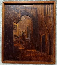 Unkown German Pyrography Artist Folk Art Cut & Layered Panels Framed