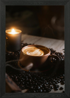 Kaffee Latte mit Kerzenschein gerahmtes Wandbild Poster Leinwanddruck Bild
