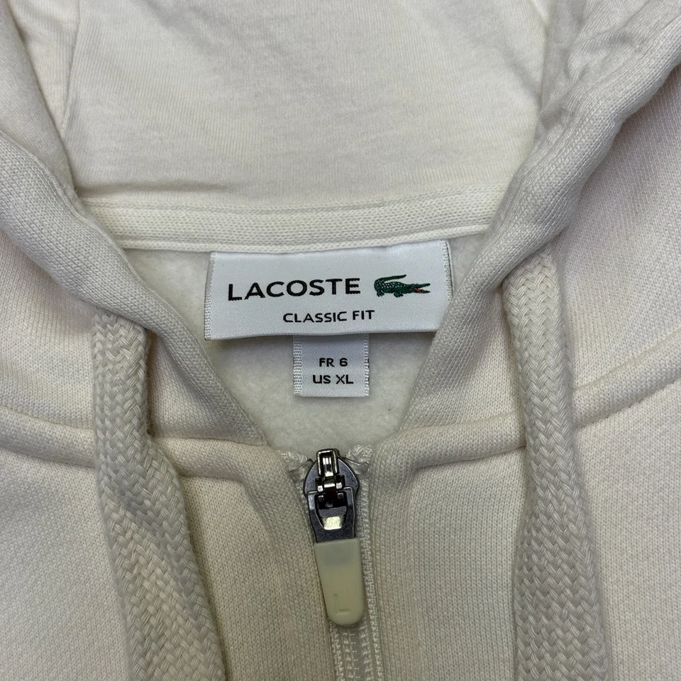 Женская классическая толстовка с капюшоном на молнии Lacoste кремовая толстая с логотипом аллигатора размер XL - Изображение 3 из 4