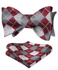 Burgundy Bow Ties for Men Check Plaid Self Tie Bow Tie and Pocket Square Classic