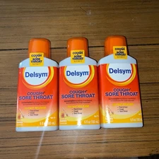 Delsym Cough + Sore Throat Cough Syrup 6oz Honey Flavor 12+ Exp 12/2025