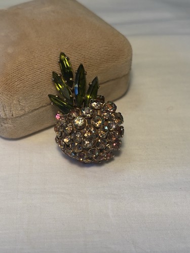 Vintage Schreiner Brooch Pin Pineapple Fruit Rhinestone
