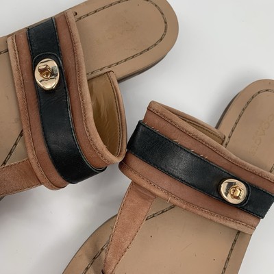 $189 Coach Signature Eileen Turn Lock Leather Sandals Slides 6.5 B