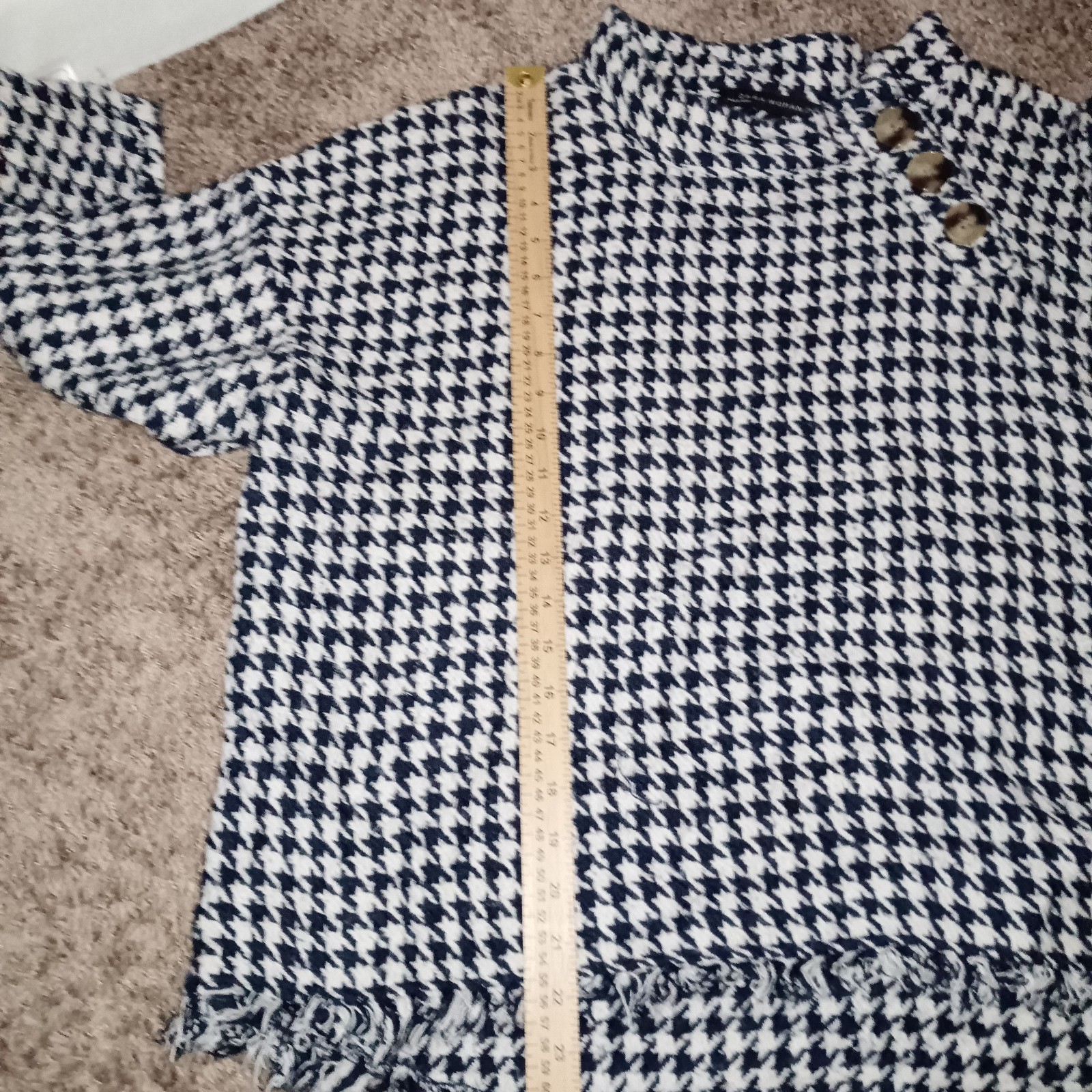 Zara Sweater Pullover Women's XXL Navy And White Houndstooth 100percent Cotton image 8